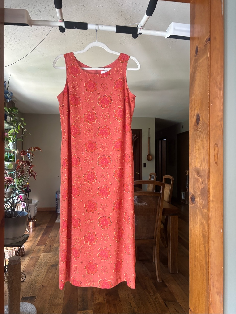 Vintage Halmode Petites Women’s Sleeveless Coral Floral Shift Dress Overshirt